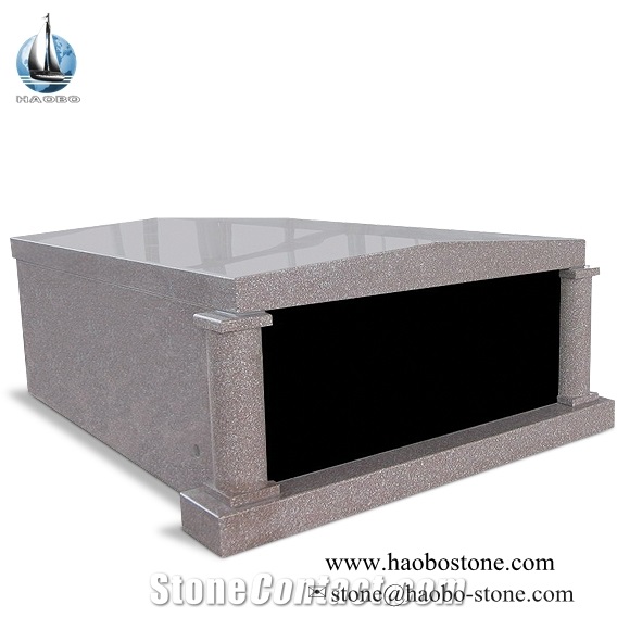 G664 Pink Granite Two Person Burial Mausoleum