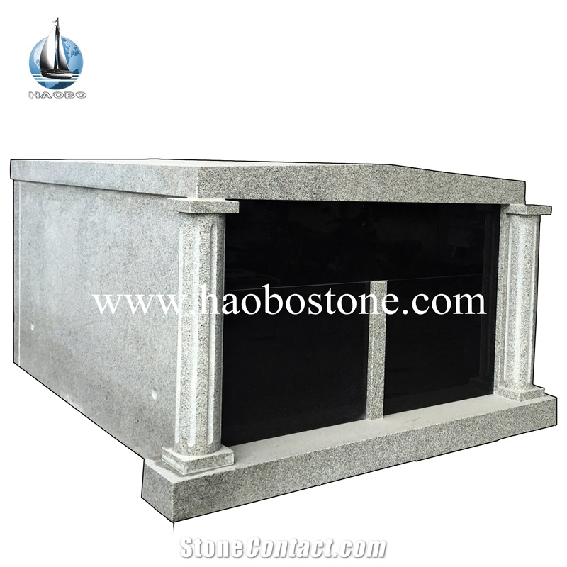High Roof Top Two-Crypt Family Mausoleum with Large Fluted Columns