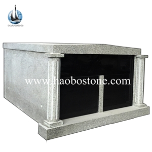 High Roof Top Two-Crypt Family Mausoleum with Large Fluted Columns