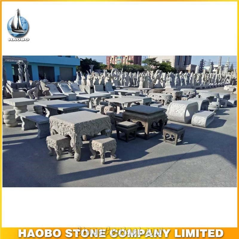 Outdoor Nature Stone Tables and Benches for Garden Landscaping