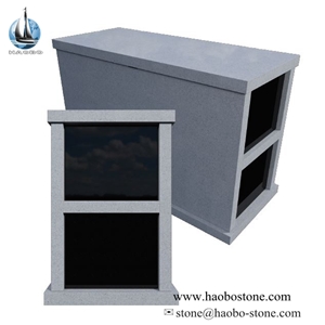 Standing Double Crypts Grey Granite Mausoleum with Black Door