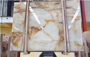 White Onyx with Golden Veins High Quality Onyx White