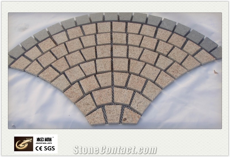 G682 Yellow Beige Granite Bushhamered Paving Stone Fan Shape Patio Walkway Driving Terrace Pavers/Floor Paving,G682 Granite Cube Stone for Pavers, Cheap Paving Stone, G682 Yellow Granite Paving Stone