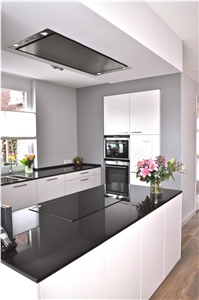 Black Color Engineered Corian Stone Standard Sizes 126 *63 and 118 *55 with the Best and 100% Guaranteed Quality and Services for Multifamily/Hospitality Projects Like Kitchen Countertop