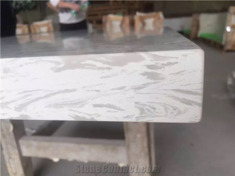 Bst Marble Like Quartz Stone Polished Surfaces Kitchen Tops with Bevel Edges and Customized Edges Available 2cm Thick