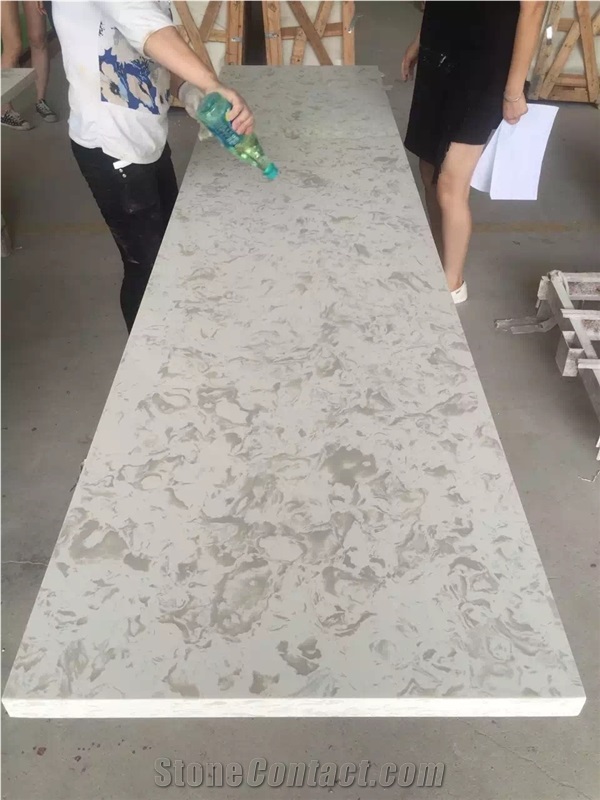 Bst Marble Like Quartz Stone Polished Surfaces Kitchen Tops with Bevel Edges and Customized Edges Available 2cm Thick