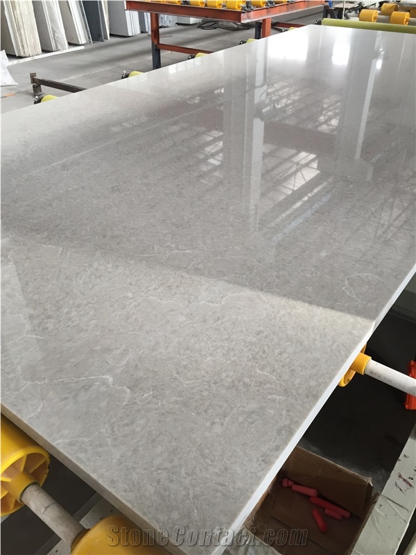 Bst Marble Like Quartz Stone Polished Surfaces Kitchen Tops with Bevel Edges and Customized Edges Available 2cm Thick