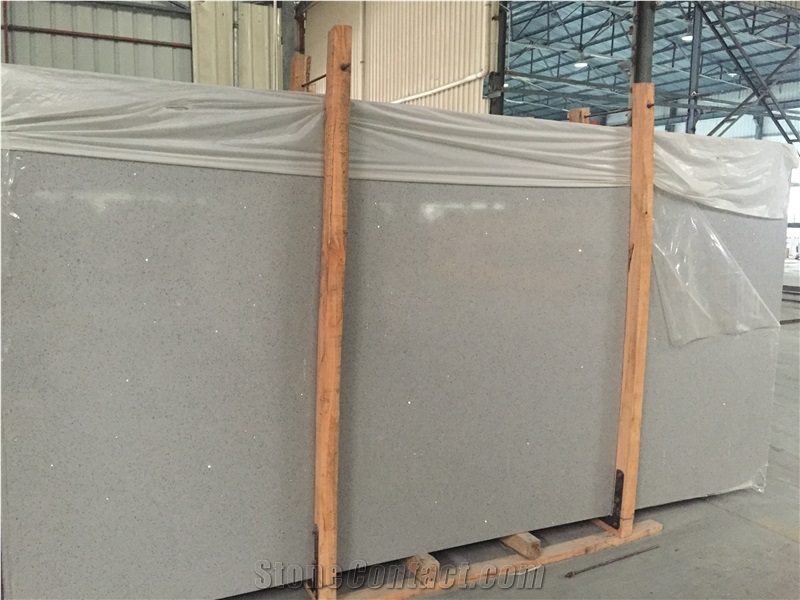 Crystal Light Grey Quartz Stone Slabs, Manmade Quartz Stone Slabs, High Quality Quartz, Solid Surface Polished Slabs