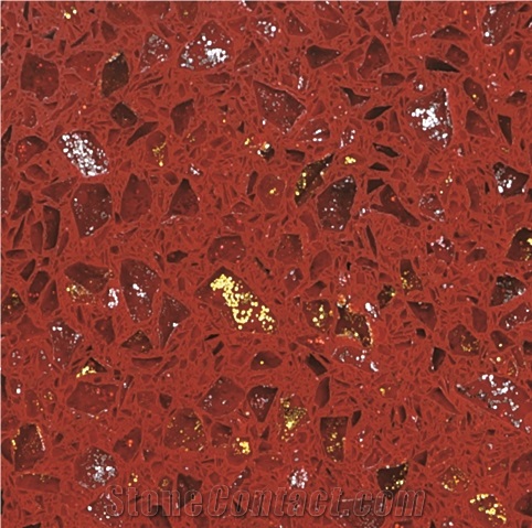 Crystal Shining Red Quartz Stone Slabs,China Engineered Stone, Artificial Stone , Superior Quality Solid Surface Quartz Stone ,Caesarstone Quartz