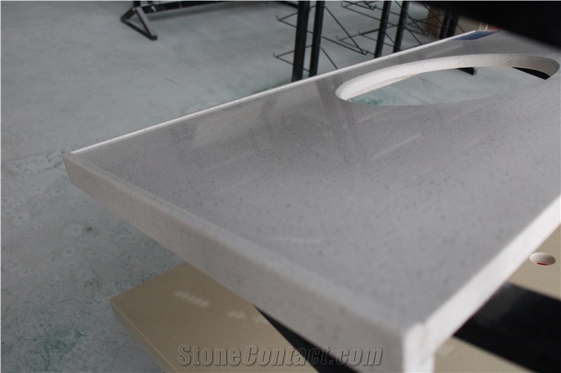 Jade Spot White Quartz Stone Bath Countertop, Fabricated Quartz Stone Countertop Top & Bath Vanity, Solid Surface Quartz Bath Vanity Top