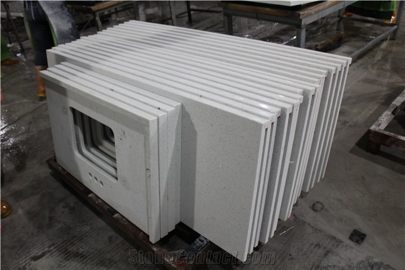 Jade Spot White Quartz Stone Bath Countertop, Fabricated Quartz Stone Countertop Top & Bath Vanity, Solid Surface Quartz Bath Vanity Top