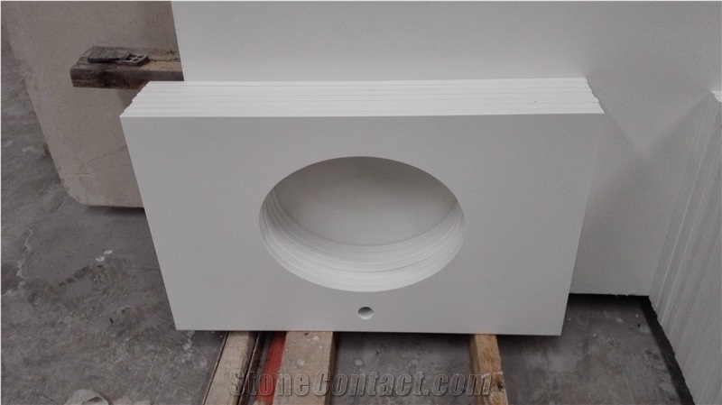 Pure White Quartz Stone Bathroom Vanity Top, Solid Surface Stone Bathroom Tops, Engineered Stone Bath Top