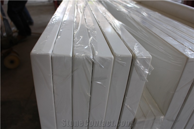 Pure White Quartz Stone Bathroom Vanity Top, Solid Surface Stone Bathroom Tops, Engineered Stone Bath Top