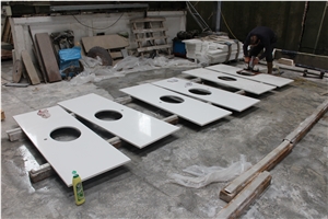 Pure White Quartz Stone Bathroom Vanity Top, Solid Surface Stone Bathroom Tops, Engineered Stone Bath Top