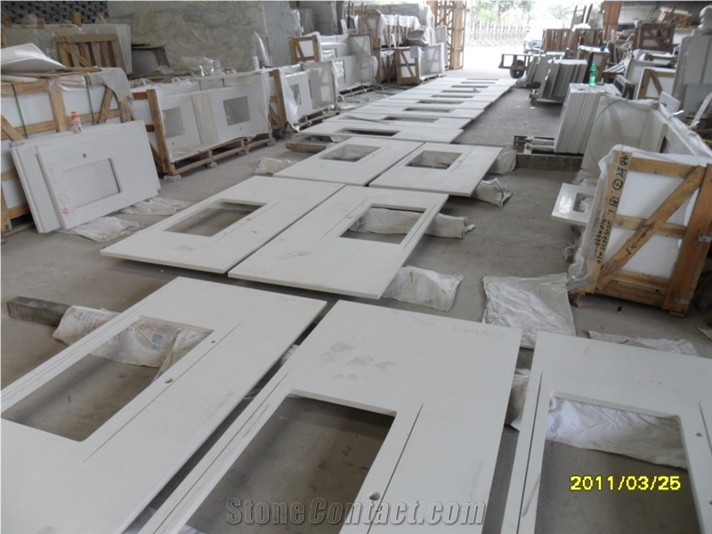 Pure White Quartz Stone Kitchen Countertop, Fabricated Quartz Stone Kitchen Countertop, Solid Surface Quartz Stone Top