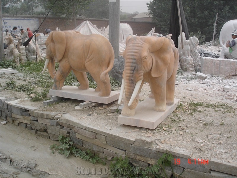 China Sunset Red Marble Landscape Sculptures, Animal Sculptures