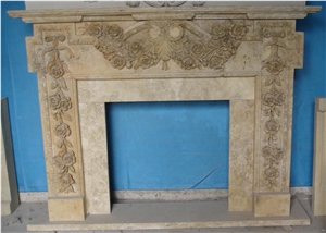 China Yellow Travertine Sculptured Fireplace China Yellow Travertine Sculptured Fireplace