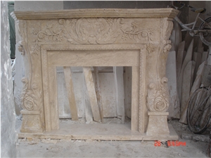 China Yellow Travertine Sculptured Fireplace
