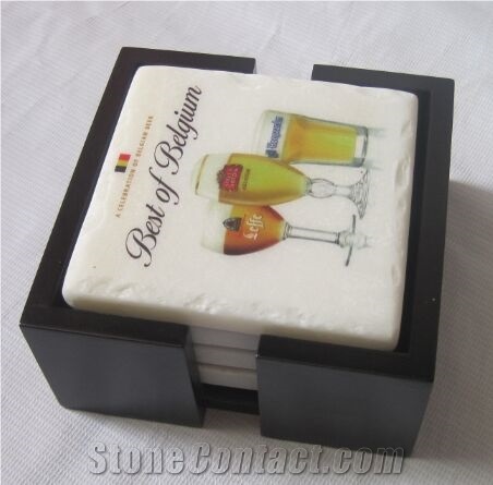 Customized White Marble Drink Coasters