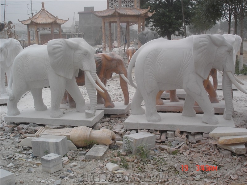 Decorative Garden Pure White Marble Elephant Statues