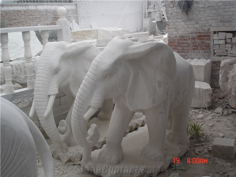 Decorative Garden Pure White Marble Elephant Statues