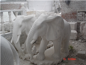 Decorative Garden Pure White Marble Elephant Statues