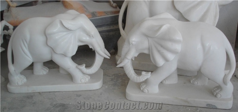 Decorative Garden Pure White Marble Elephant Statues
