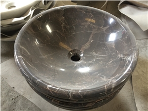 Coffee Marble Vessel Bathroom Sink,Emperador Dark Marble Round Vessel Sinks
