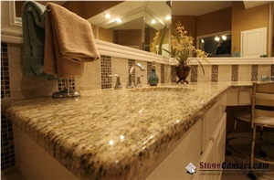 Giallo Ornamental Granite Countertop,Brazil Granite Bar Top,Polished Giallo Ornamental Island Tops, Beige Granite Counter Tops, Engineered Stone Kitchen Worktops, Kitchen Desk Tops with Wooden Cabinet