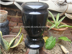 Black Granite Round Vase, Cemetery Accessories Polished Turned Vases, Shanxi Black Granite Monument & Tombstone Accessories