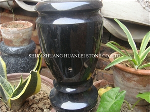 Black Granite Round Vase, Cemetery Accessories Polished Turned Vases, Shanxi Black Granite Monument & Tombstone Accessories