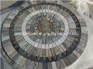 Slate Mosaic Floor Medallion, Rosettes Slate Mosaic Floor Medallion, Rosettes