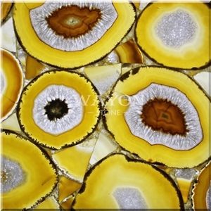 Natural Crystal Gemstone Tiles & Slabs, Yellow Crystal Agate Semiprecious Stone