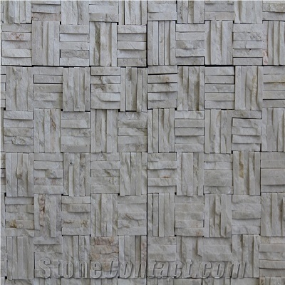 White Marble Split Face Basketweave Mosaic