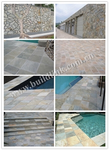 Multicolor Quartizite Walling and Flooring Tiles, China Yellow Quartzite French Pattern