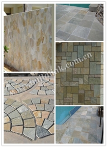 Multicolor Quartizite Walling and Flooring Tiles, China Yellow Quartzite French Pattern