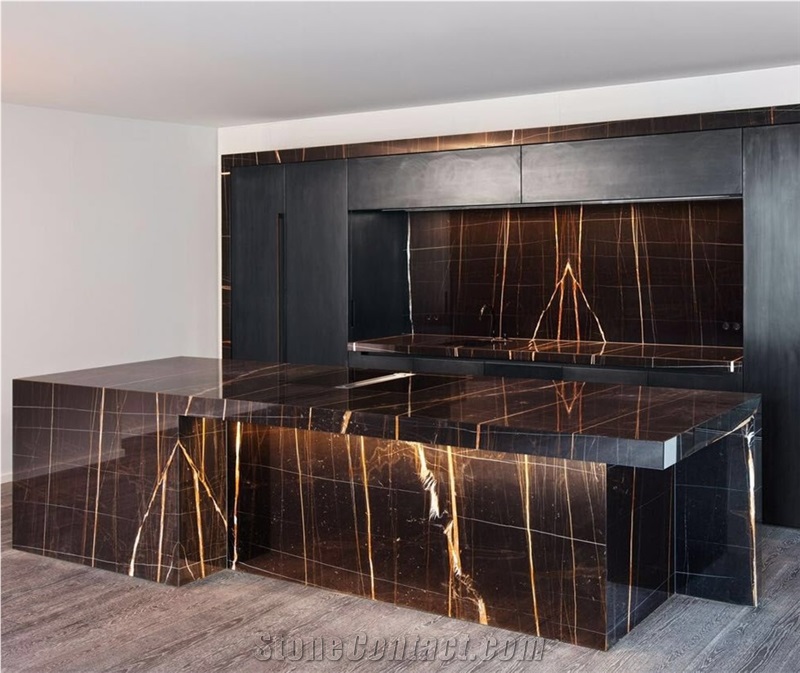 Noir Aziza Black Gold Marble Polished Slabs & Tiles