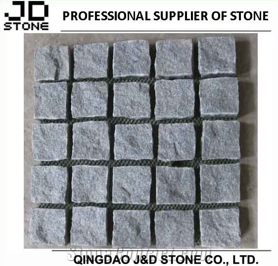 Mesh Paving Stone/ Granite Cobble Stone with Mesh/ Granite Paving Stone Mat, Grey Granite Paving Stone