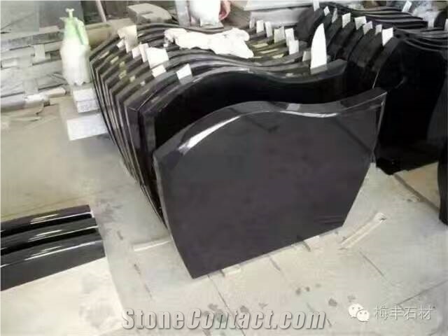Shanxi Absolutely Black Grantie Tombstones Western Style Cross Headstone Monuments