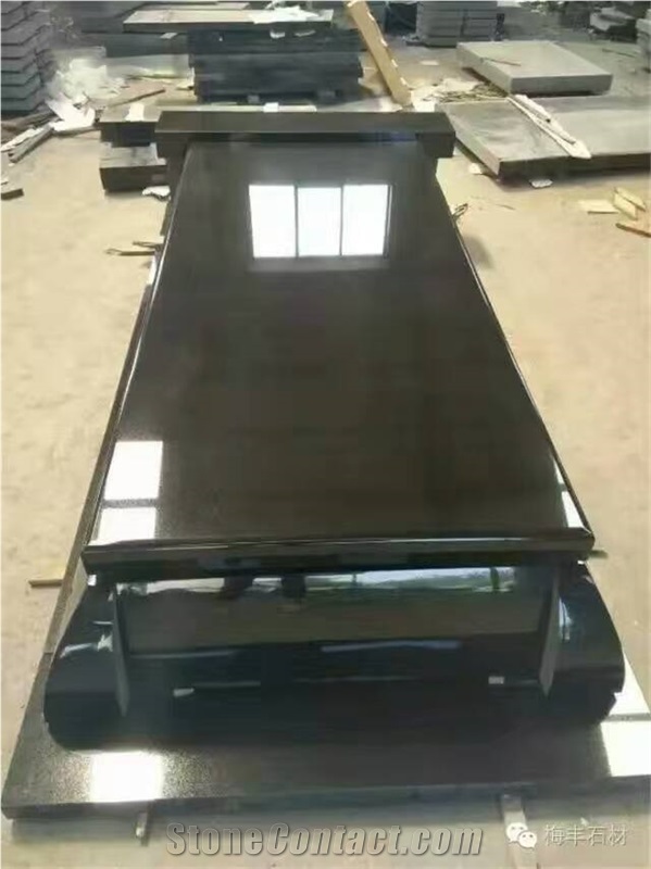 Shanxi Absolutely Black Grantie Tombstones Western Style Cross Headstone Monuments