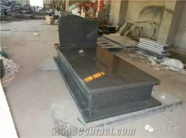 Shanxi Absolutely Black Grantie Tombstones Western Style Cross Headstone Monuments