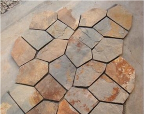 China Multi-Color Slate Irregular Flagstones, Slate Flagstone Road Paving, Flagstone Wall