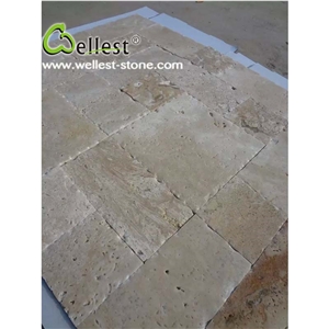 Antiqued Travertine Franch Pattern in Brushed Finish with Chiseled Edge