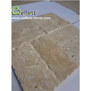 Antiqued Travertine Franch Pattern in Brushed Finish with Chiseled Edge