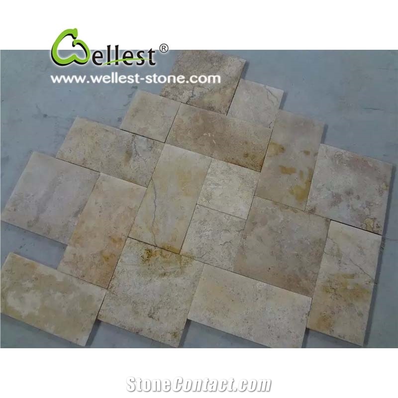 Antiqued Travertine Franch Pattern in Brushed Finish with Chiseled Edge