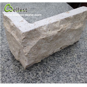 China Hard Beige Color Travertine Split Mushroom Pillow Castle Stone Exterior Wall Cladding Tile and Corner