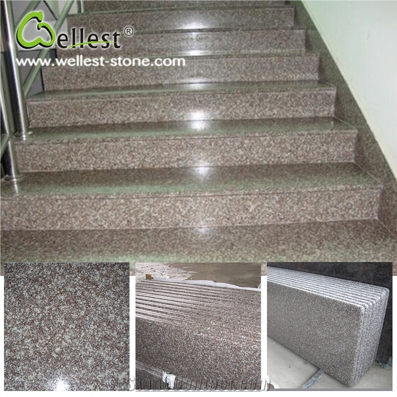 G664 Pink Granite Bullnose Edge Step and Risers