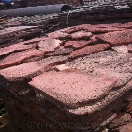 Brushed Lava Rock Floor Tile & Slab, Red Lava Stone Basalt Cut to Size