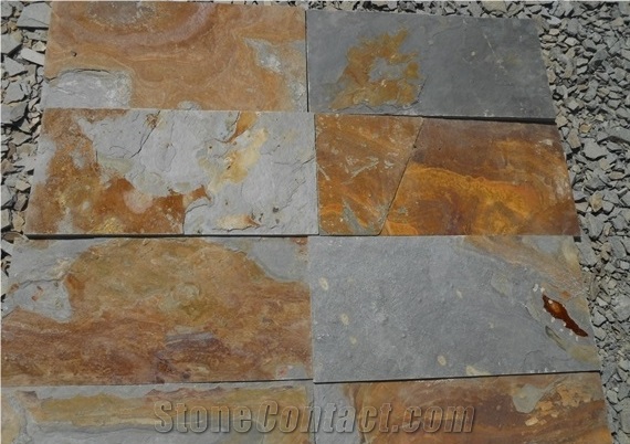 Natural Split Slate Tile, China Yellow Slate, Square Rusty Slate Tiles for Outdoor Decoration, Cheap Rusty Slate & Culture Stone Tiles Made in China