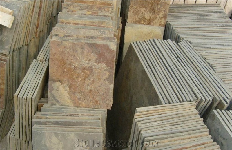 Natural Split Slate Tile, China Yellow Slate, Square Rusty Slate Tiles for Outdoor Decoration, Cheap Rusty Slate & Culture Stone Tiles Made in China
